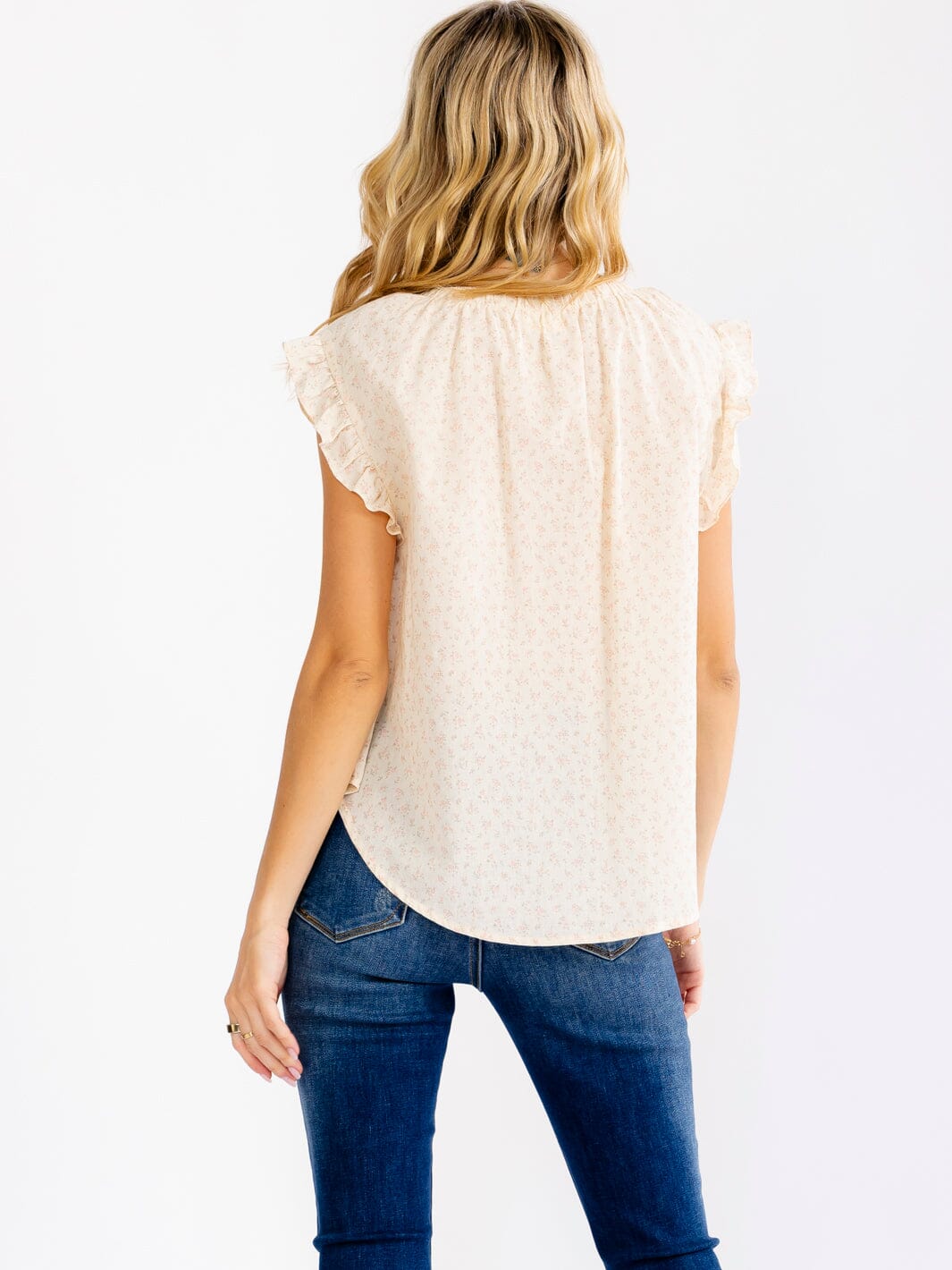 WOMEN'S SHORT SLEEVE V-NECK BUTTON UP CROCHET FLORAL BLOUSE
