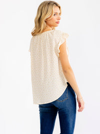 WOMEN'S SHORT SLEEVE V-NECK BUTTON UP CROCHET FLORAL BLOUSE