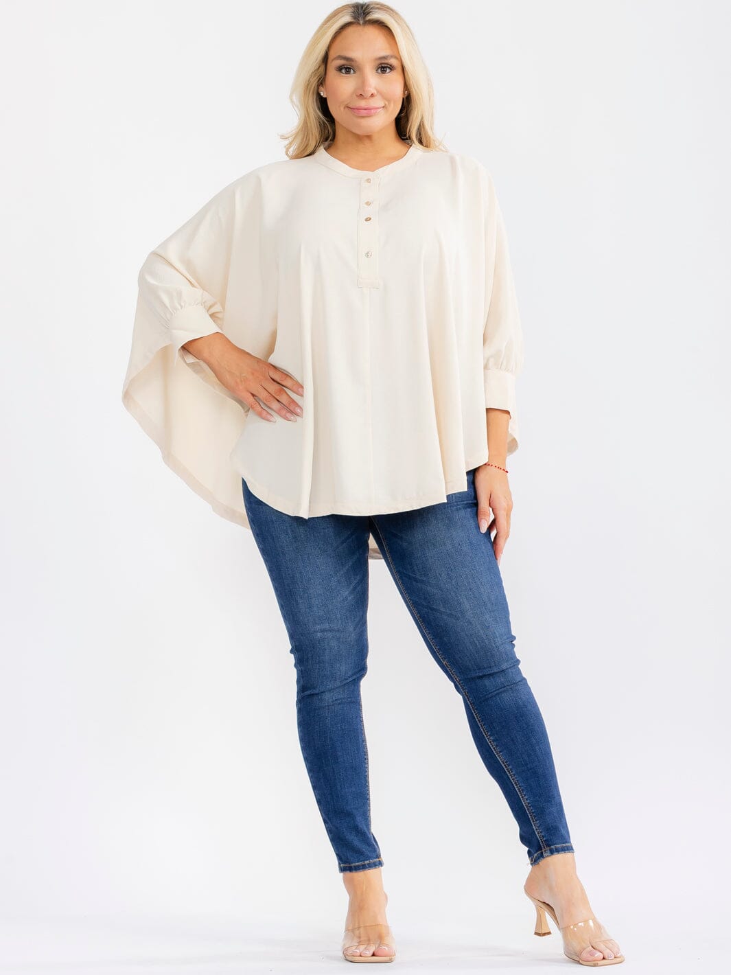 PLUS SIZE LONG SLEEVE BUTTON UP LOOOSE FIT BLOUSE