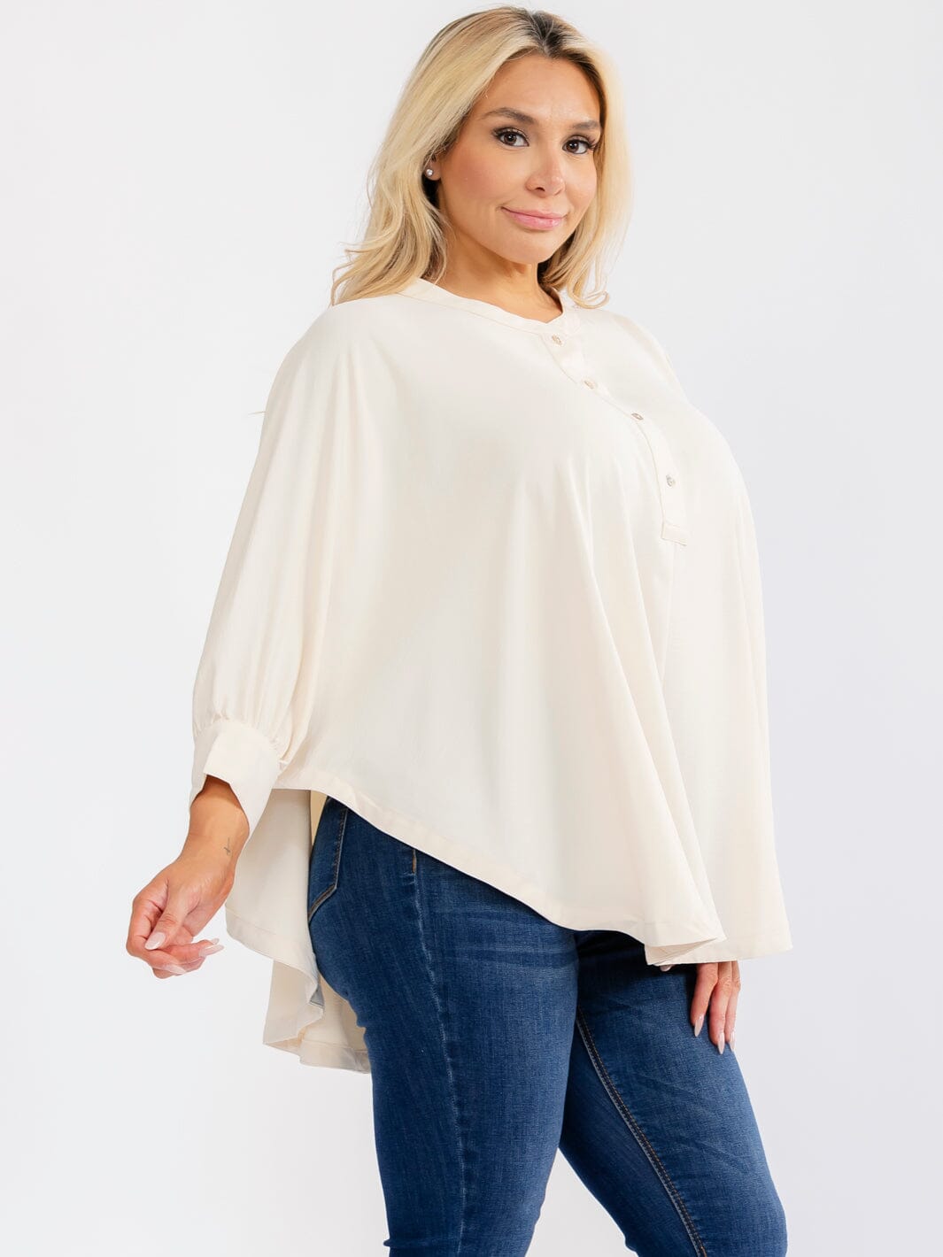 PLUS SIZE LONG SLEEVE BUTTON UP LOOOSE FIT BLOUSE