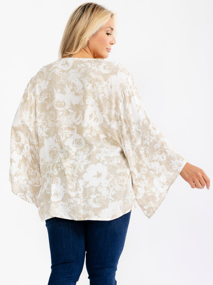 PLUS SIZE LONG BELL SLEEVE BUTTON UP LOOOSE FIT FLORAL BLOUSE