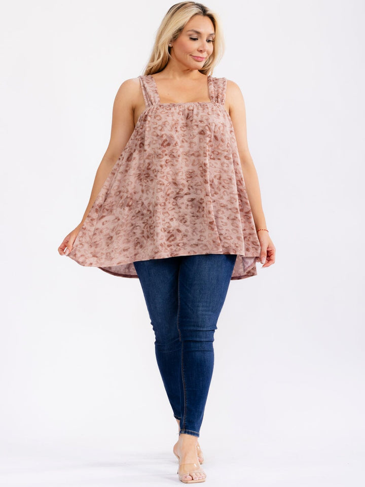 PLUS SIZE SLEEVELESS SQUARE NECK ANIMAL PRINT TANK TOP