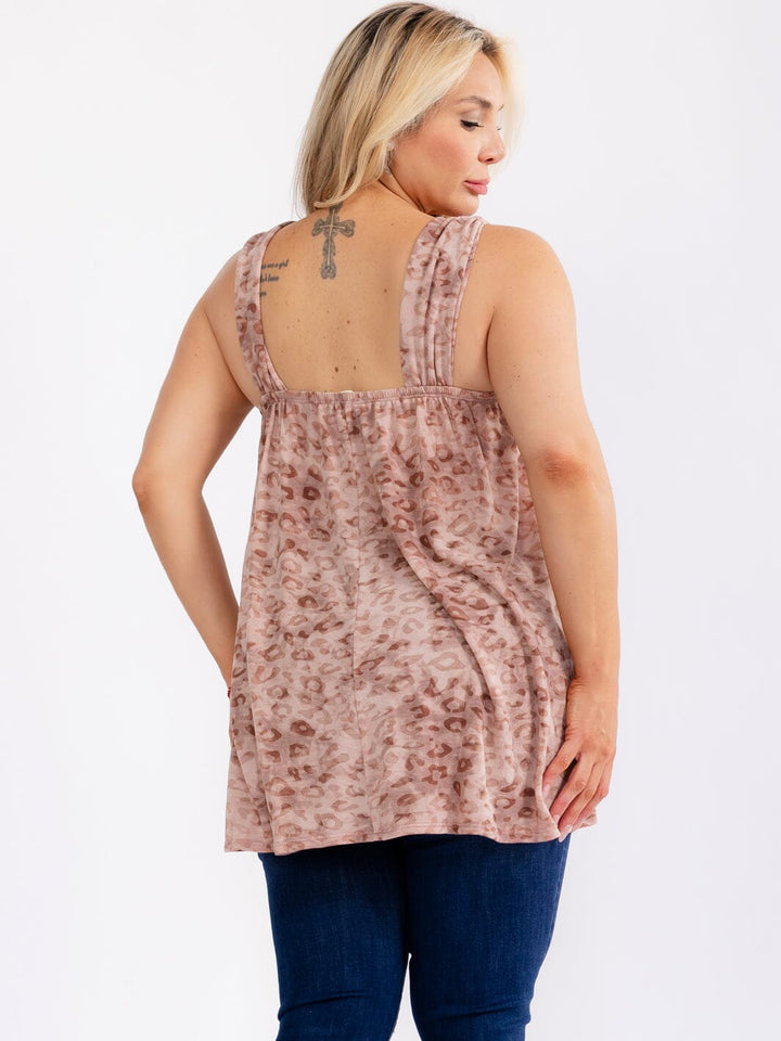 PLUS SIZE SLEEVELESS SQUARE NECK ANIMAL PRINT TANK TOP