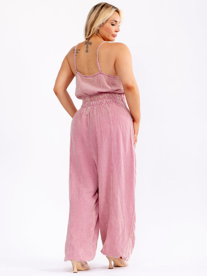 PLUS SIZE SLEEVELESS V-NECK ELASTIC WAIST POCKETS JOGGER LEG JUMPSUIT