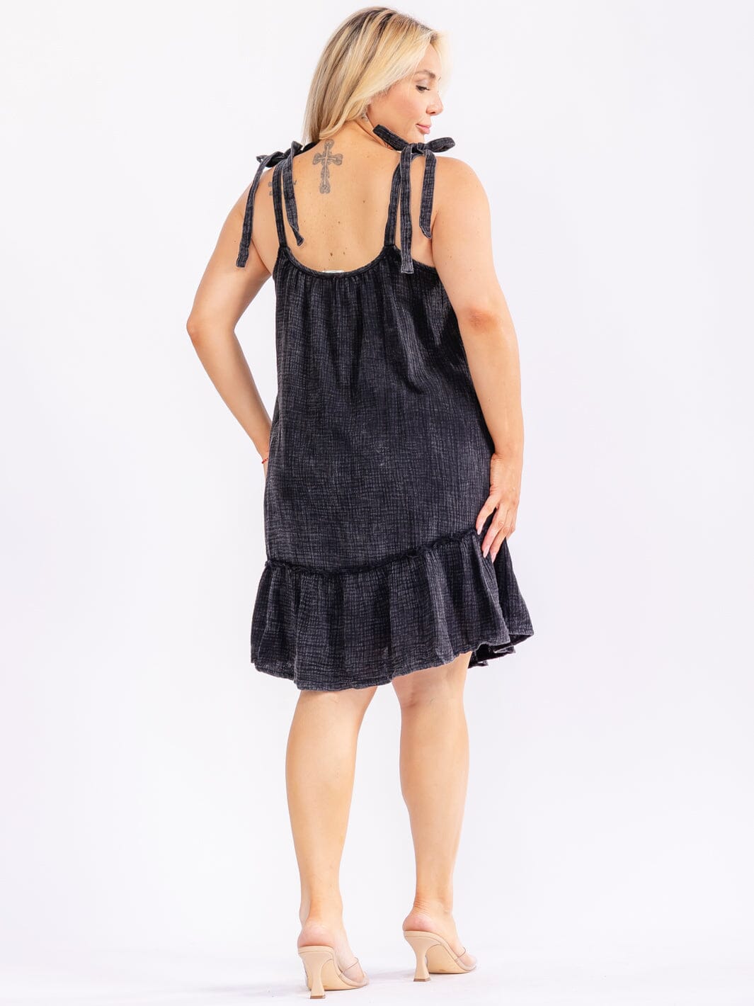 PLUS SIZE SLEEVELESS SQUARE NECK WASHED LOOSE FIT MINI DRESS