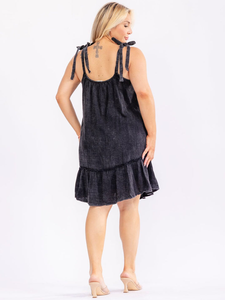 PLUS SIZE SLEEVELESS SQUARE NECK WASHED LOOSE FIT MINI DRESS