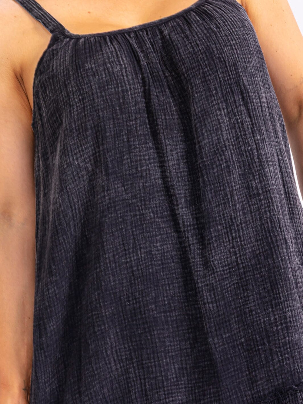 PLUS SIZE SLEEVELESS SQUARE NECK WASHED LOOSE FIT MINI DRESS