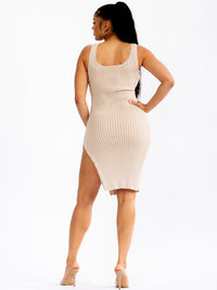 WOMEN'S SLEEVELESS SIDE BUTTON UP RIBBED BODYCON MIDI DRESS