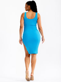 WOMEN'S SLEEVELESS SIDE BUTTON UP RIBBED BODYCON MIDI DRESS