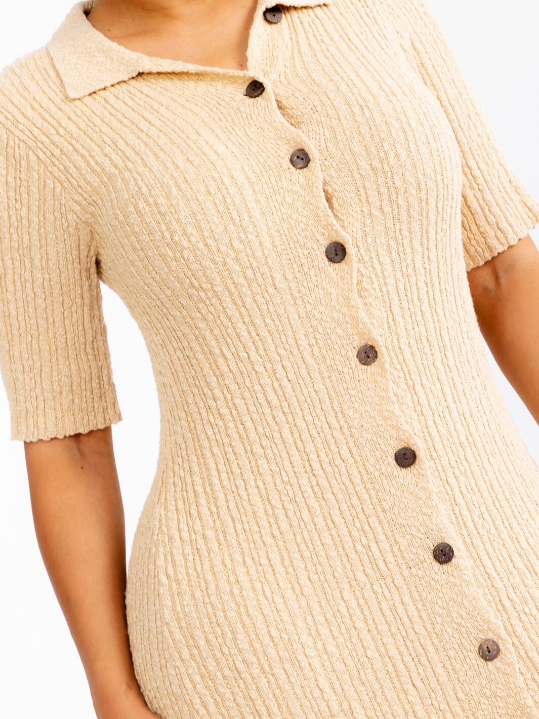 WOMEN'S SHORT SLEEVE BUTTON UP FRONT SLIT RIBBED BODYCON MAXI DRESS