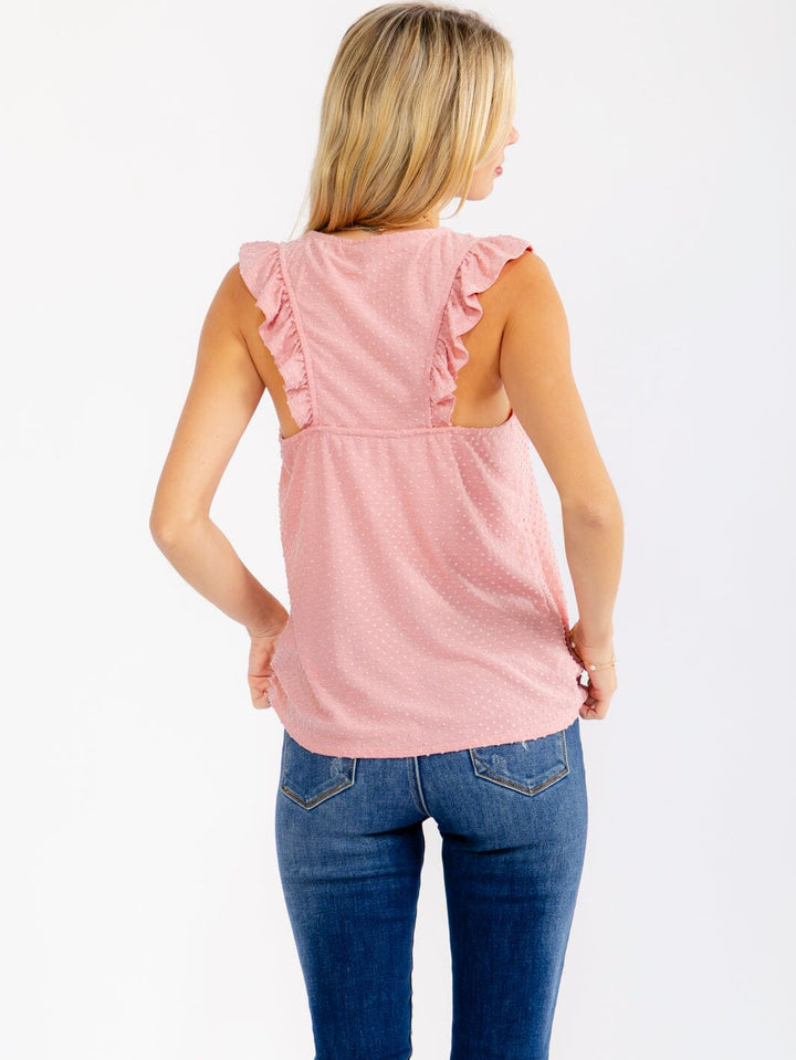 WOMEN'S SLEEVELESS V-NECK SWISS DOTS TANK TOP