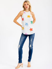 WOMEN'S SLEEVELESS HALTER NECK STARS PRINT TANK TOP