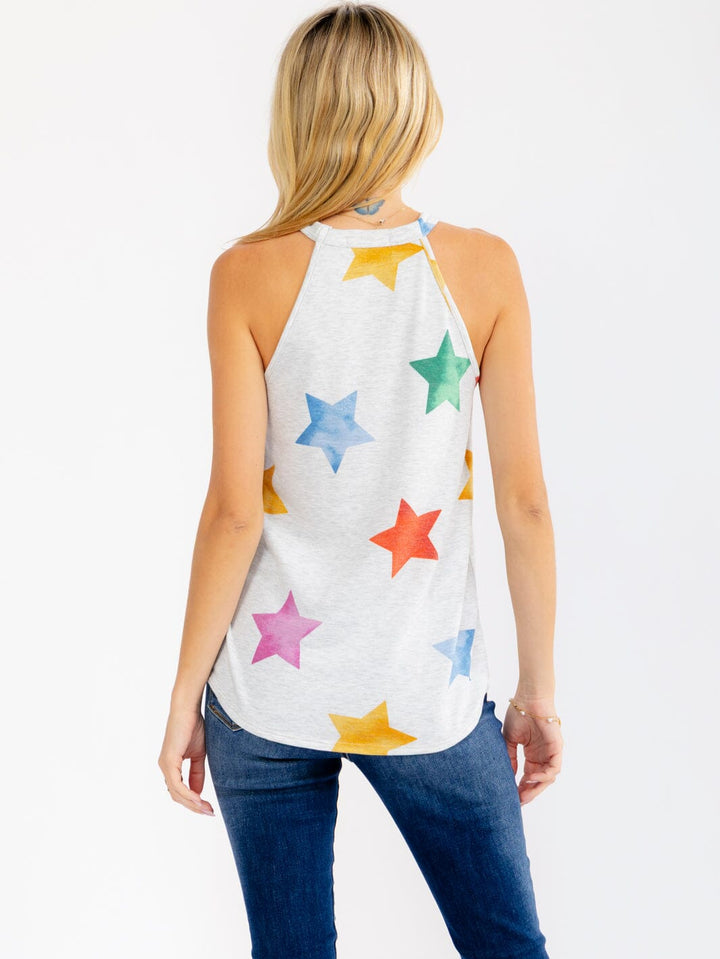 WOMEN'S SLEEVELESS HALTER NECK STARS PRINT TANK TOP