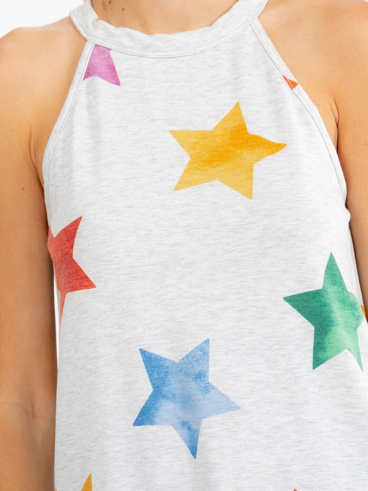 WOMEN'S SLEEVELESS HALTER NECK STARS PRINT TANK TOP