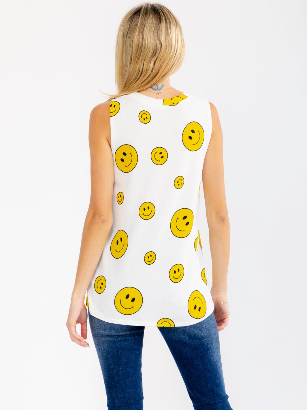 WOMEN'S SLEEVELESS SMILEY FACE PRINT TANK TOP