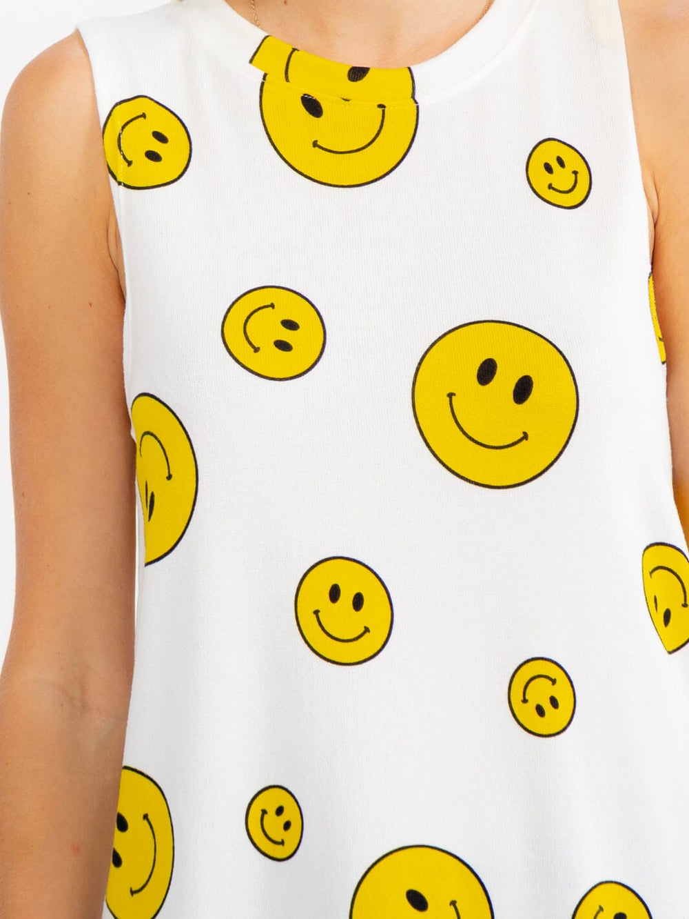 WOMEN'S SLEEVELESS SMILEY FACE PRINT TANK TOP