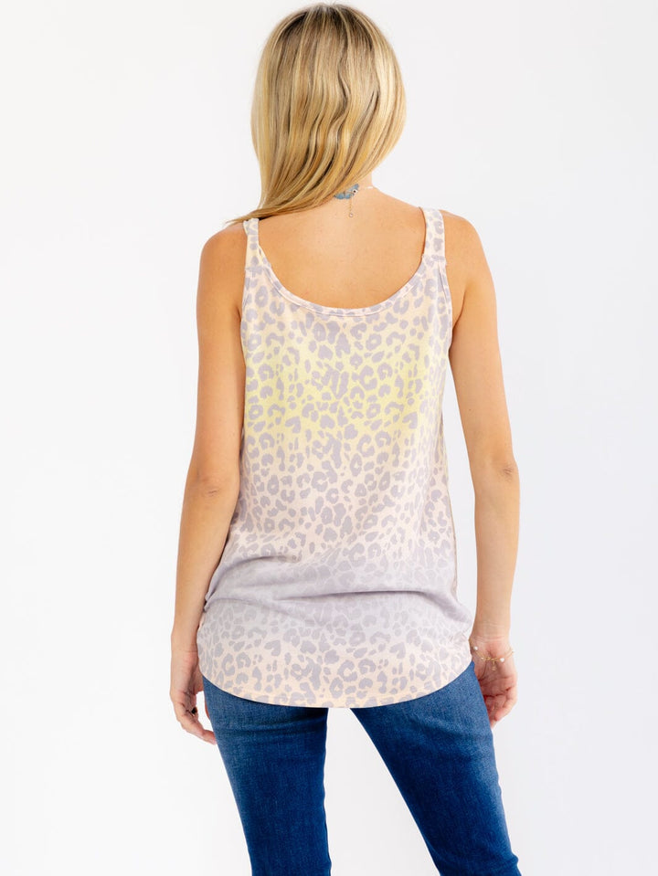 WOMEN'S SLEEVELESS FRONT KNOT ANIMAL PRINT TANK TOP