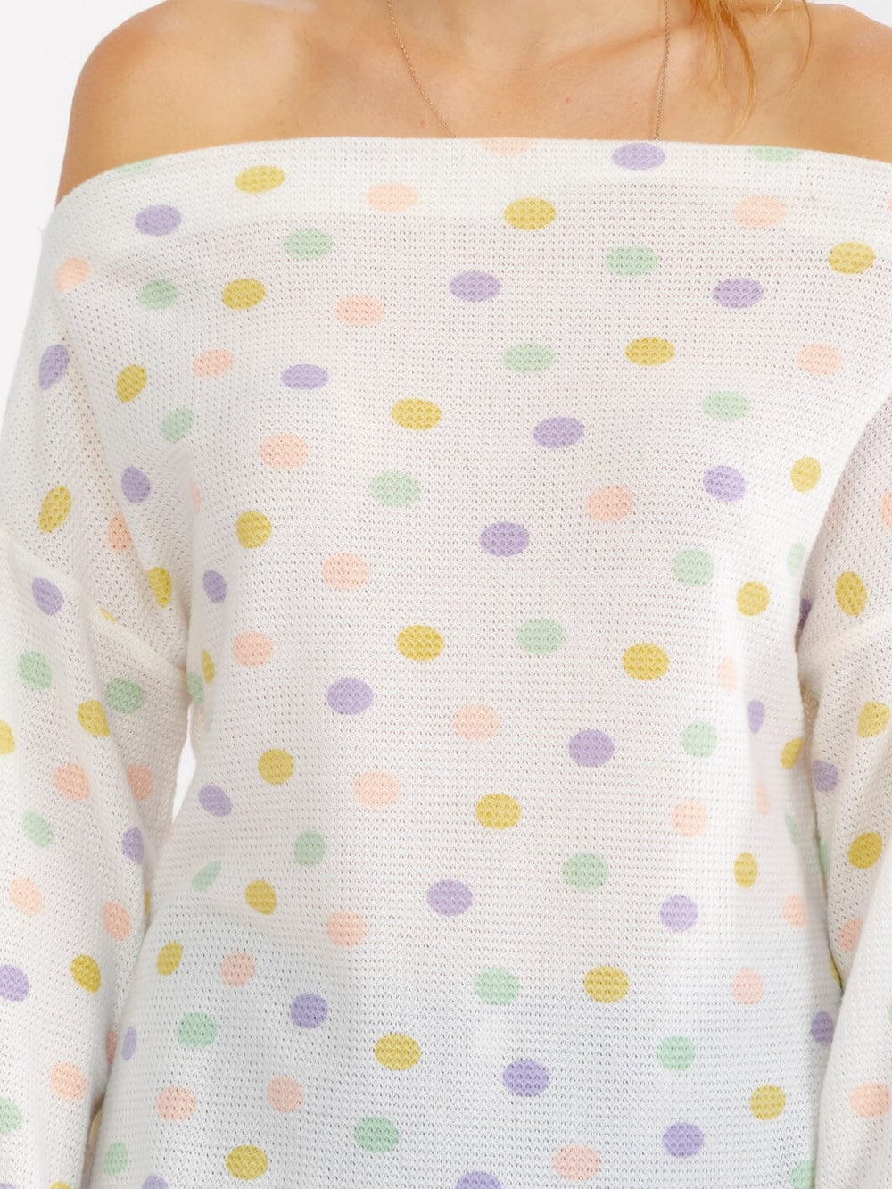 WOMEN'S LONG SLEEVE OFF SHOULDER POLKA DOTS TOP