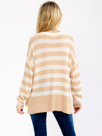 WOMEN'S LONG SLEEVE BUTTON UP COLORBLOCK STRIPES KNIT CARDIGAN