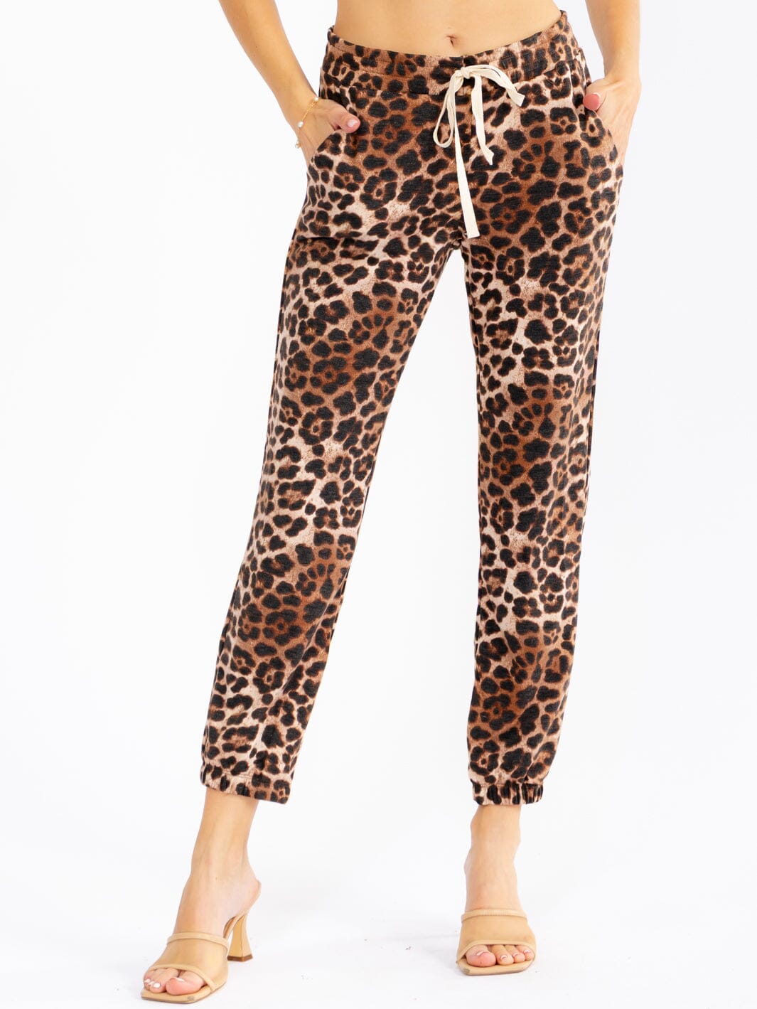 WOMEN'S ELASTIC WAIST FRONT POCKETS ANIMAL PRINT JOGGER PANTS