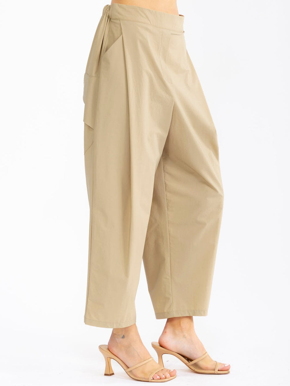 WOMEN'S ELASTIC WAIST FRONT POCKETS WIDE LEG PANTS