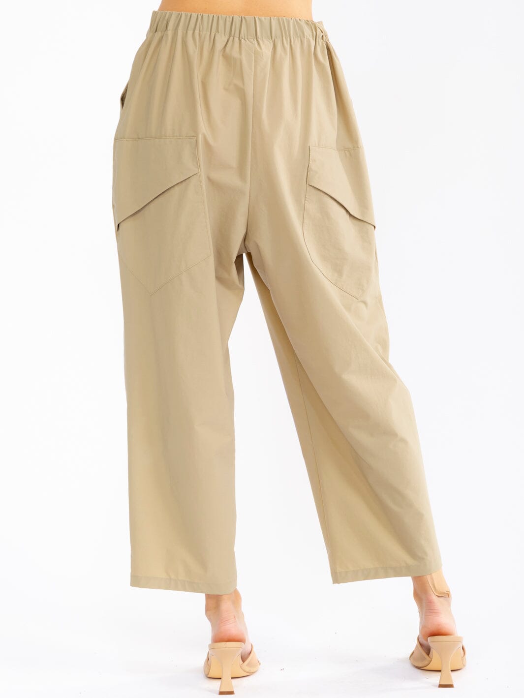 WOMEN'S ELASTIC WAIST FRONT POCKETS WIDE LEG PANTS
