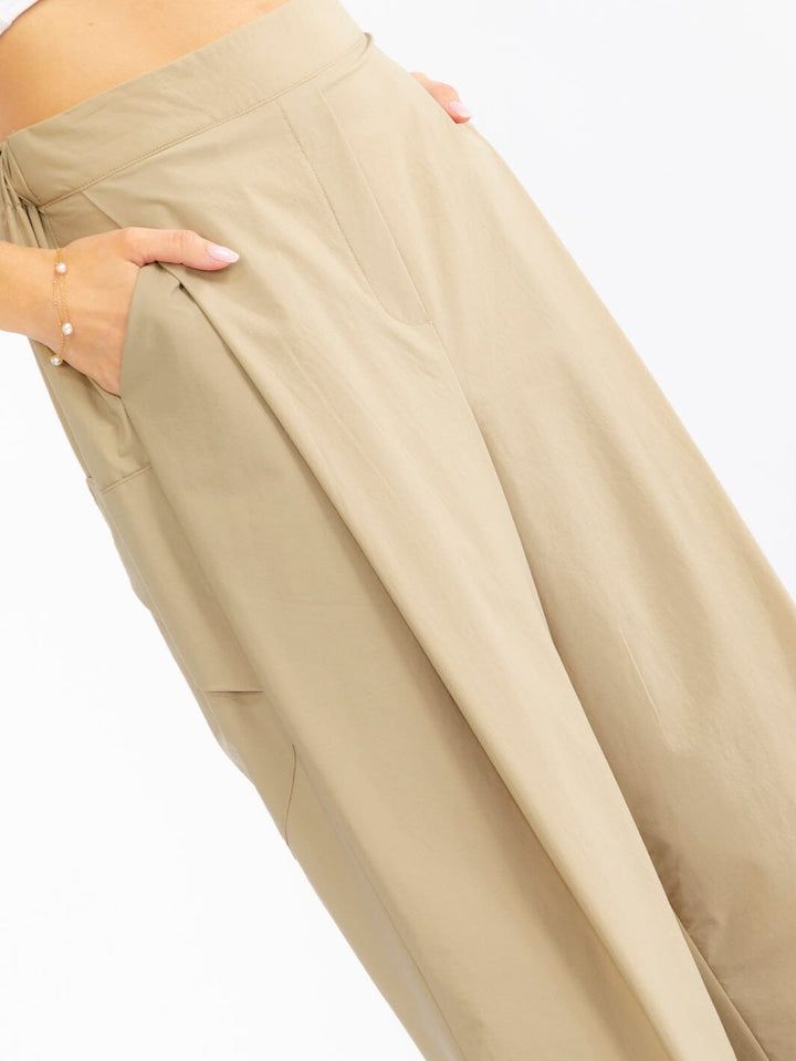 WOMEN'S ELASTIC WAIST FRONT POCKETS WIDE LEG PANTS