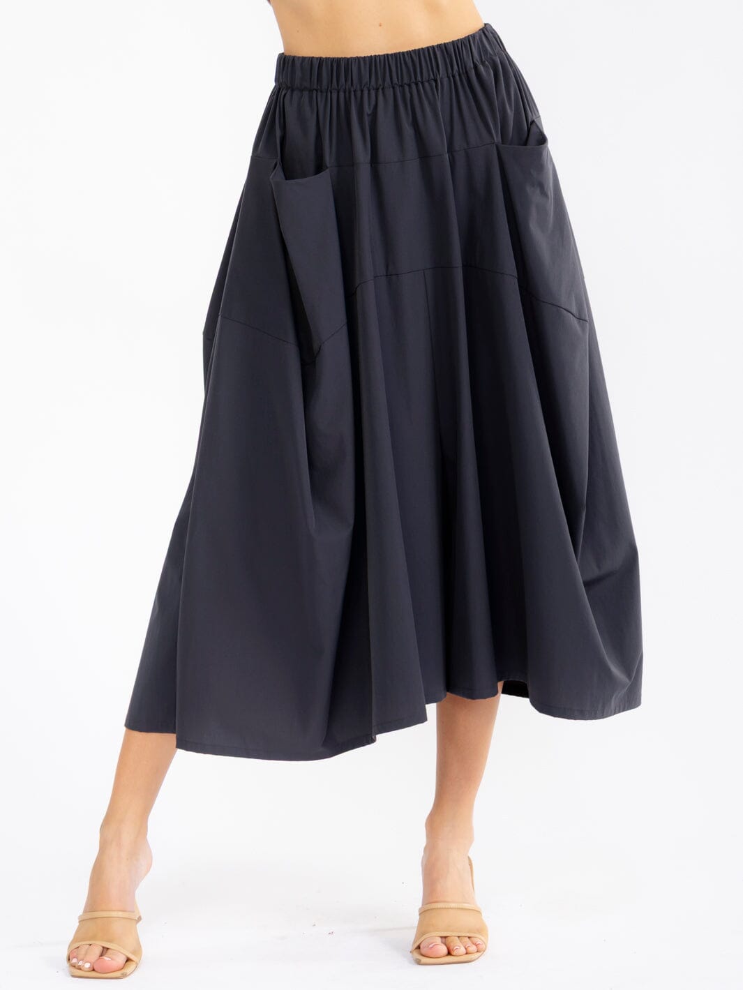WOMEN'S ELASTIC WAIST FRONT POCKETS WIDE LEG CROP PANTS