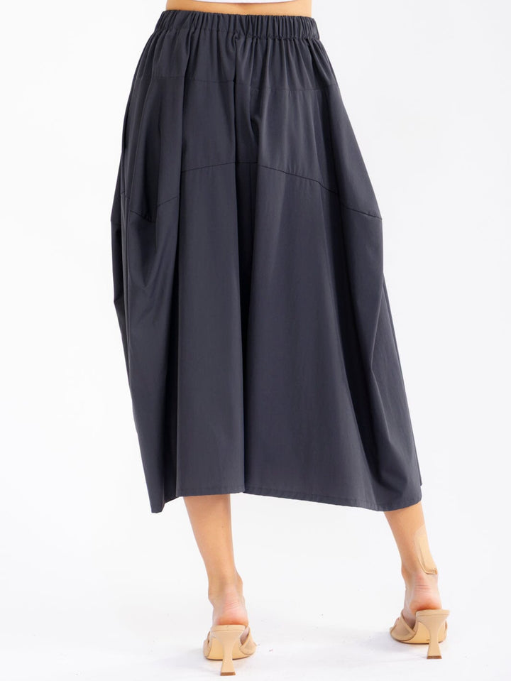 WOMEN'S ELASTIC WAIST FRONT POCKETS WIDE LEG CROP PANTS