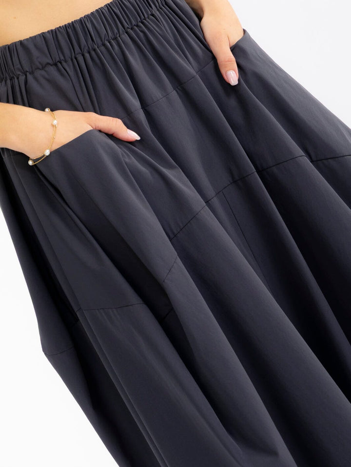 WOMEN'S ELASTIC WAIST FRONT POCKETS WIDE LEG CROP PANTS