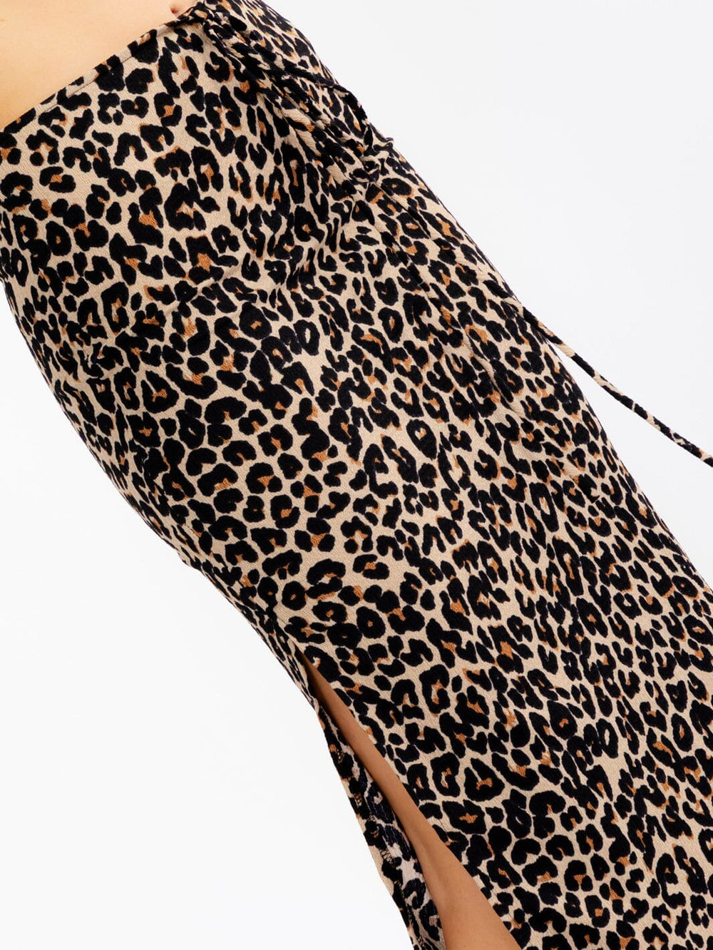 WOMEN'S ELASTIC WAIST SELF TIE SLIT ANIMAL PRINT MIDI SKIRT