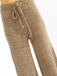 WOMEN'S ELASTIC WAIST SELF TIE WIDE LEG KNIT PANTS
