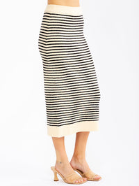 WOMEN'S ELASTIC WAIST COLORBLOCK STRIPES KNIT MIDI SKIRT
