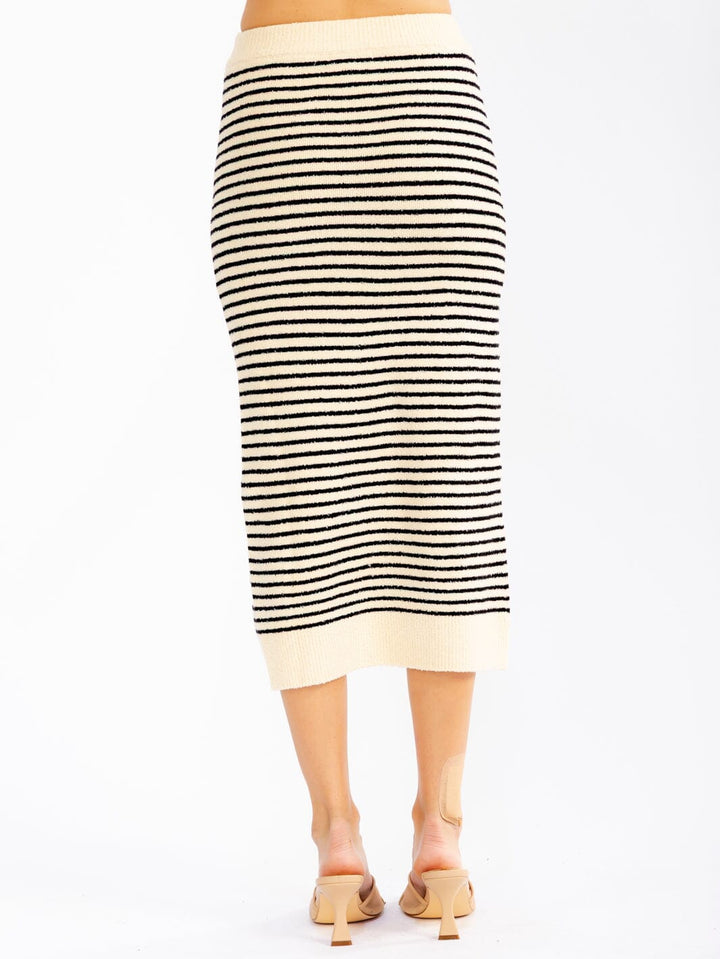 WOMEN'S ELASTIC WAIST COLORBLOCK STRIPES KNIT MIDI SKIRT