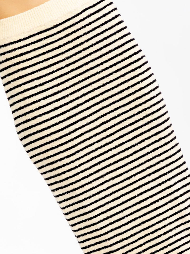 WOMEN'S ELASTIC WAIST COLORBLOCK STRIPES KNIT MIDI SKIRT
