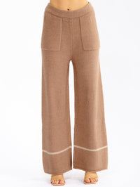 WOMEN'S ELASTIC WAIST FRONT POCKETS WIDE LEG PANTS