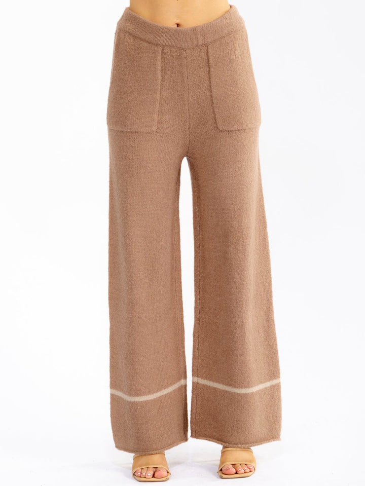 WOMEN'S ELASTIC WAIST FRONT POCKETS WIDE LEG PANTS
