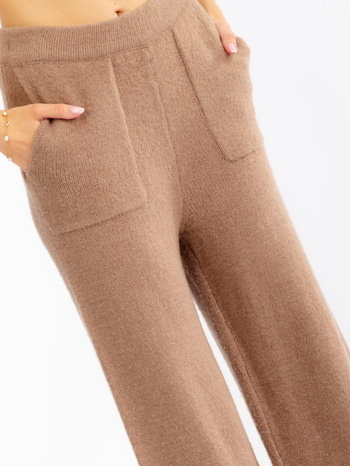 WOMEN'S ELASTIC WAIST FRONT POCKETS WIDE LEG PANTS