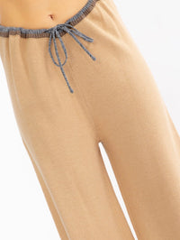 WOMEN'S ELASTIC WAIST SELF TIE WIDE LEG TRIM DETAILED PANTS