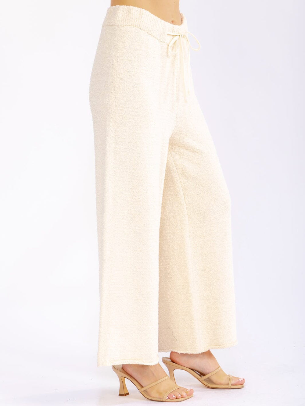 WOMEN'S ELASTIC WAIST SELF TIE WIDE LEG PANTS