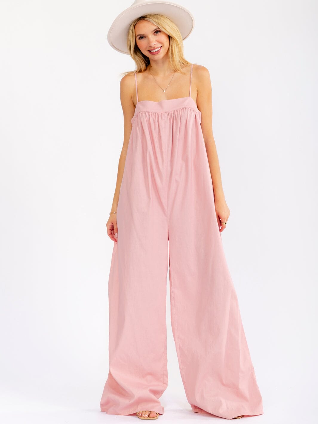 WOMEN'S SLEEVELESS SQUARE NECK FRONT POCKETS WIDE LEG JUMPSUIT