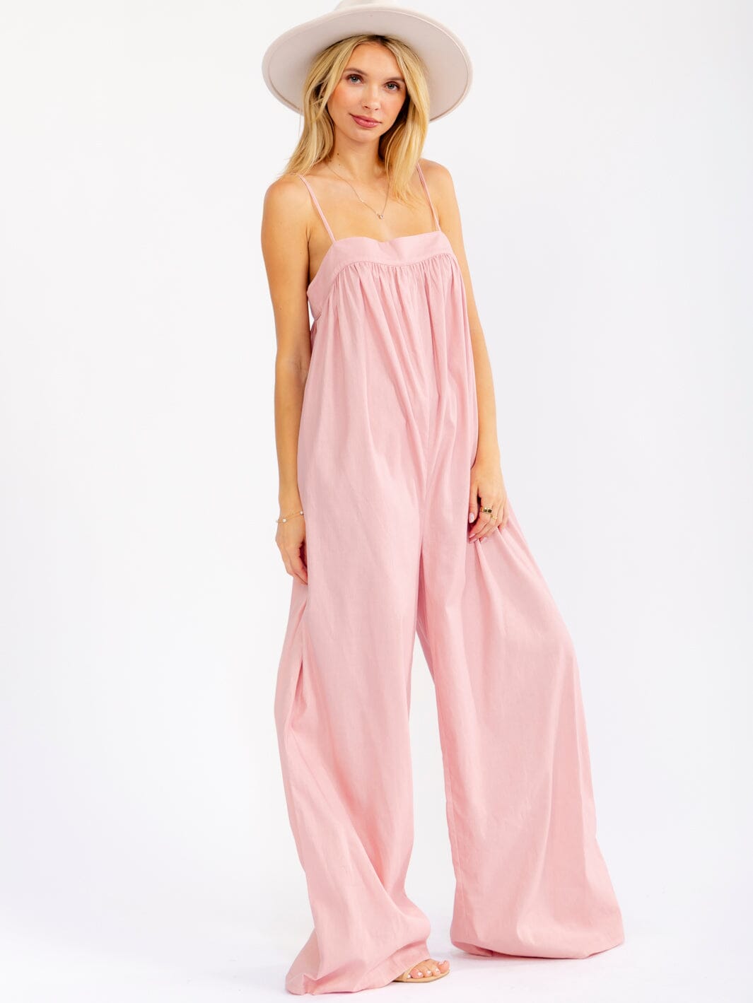 WOMEN'S SLEEVELESS SQUARE NECK FRONT POCKETS WIDE LEG JUMPSUIT