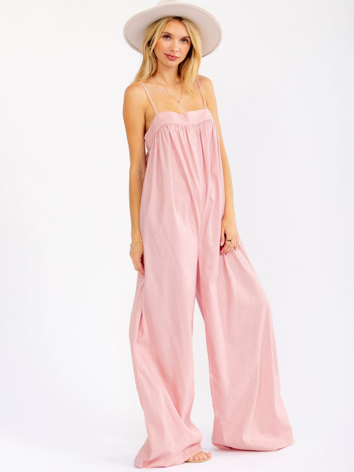 WOMEN'S SLEEVELESS SQUARE NECK FRONT POCKETS WIDE LEG JUMPSUIT
