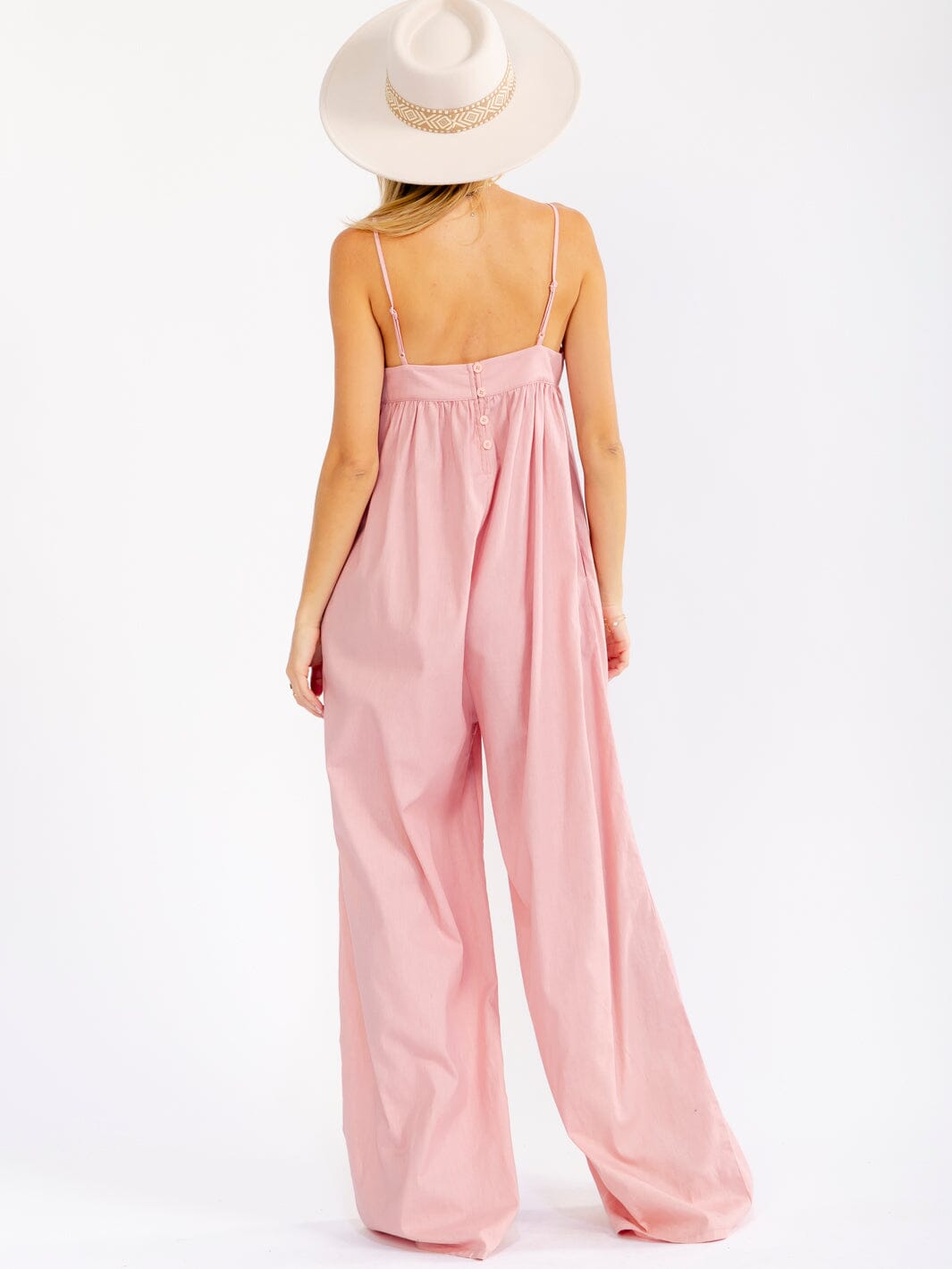 WOMEN'S SLEEVELESS SQUARE NECK FRONT POCKETS WIDE LEG JUMPSUIT