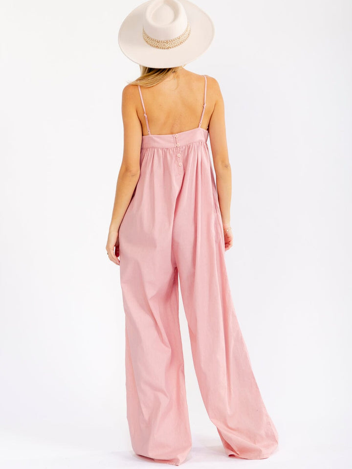 WOMEN'S SLEEVELESS SQUARE NECK FRONT POCKETS WIDE LEG JUMPSUIT