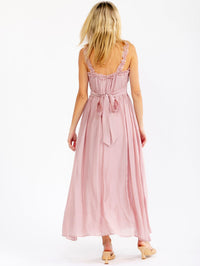 WOMEN'S SLEEVELESS RUFFLE DETAILED SELF TIE MAXI DRESS