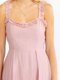 WOMEN'S SLEEVELESS RUFFLE DETAILED SELF TIE MAXI DRESS