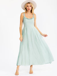 WOMEN'S SLEEVELESS RUFFLE DETAILED SELF TIE MAXI DRESS