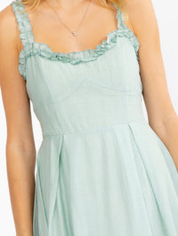 WOMEN'S SLEEVELESS RUFFLE DETAILED SELF TIE MAXI DRESS