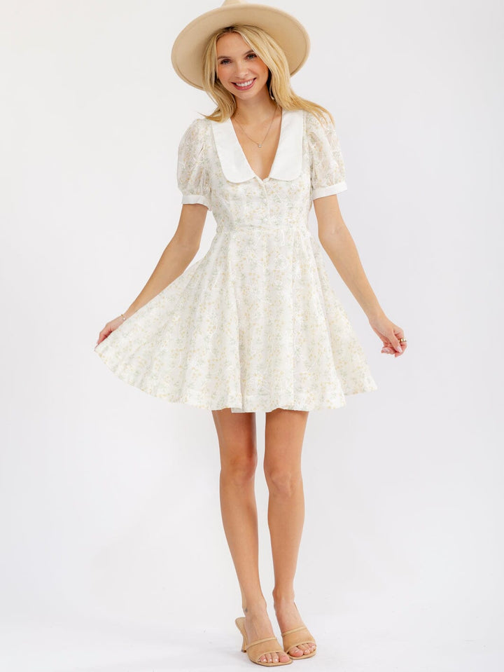 WOMEN'S SHORT SLEEVE V-NECK BUTTON UP FLORAL MINI DRESS